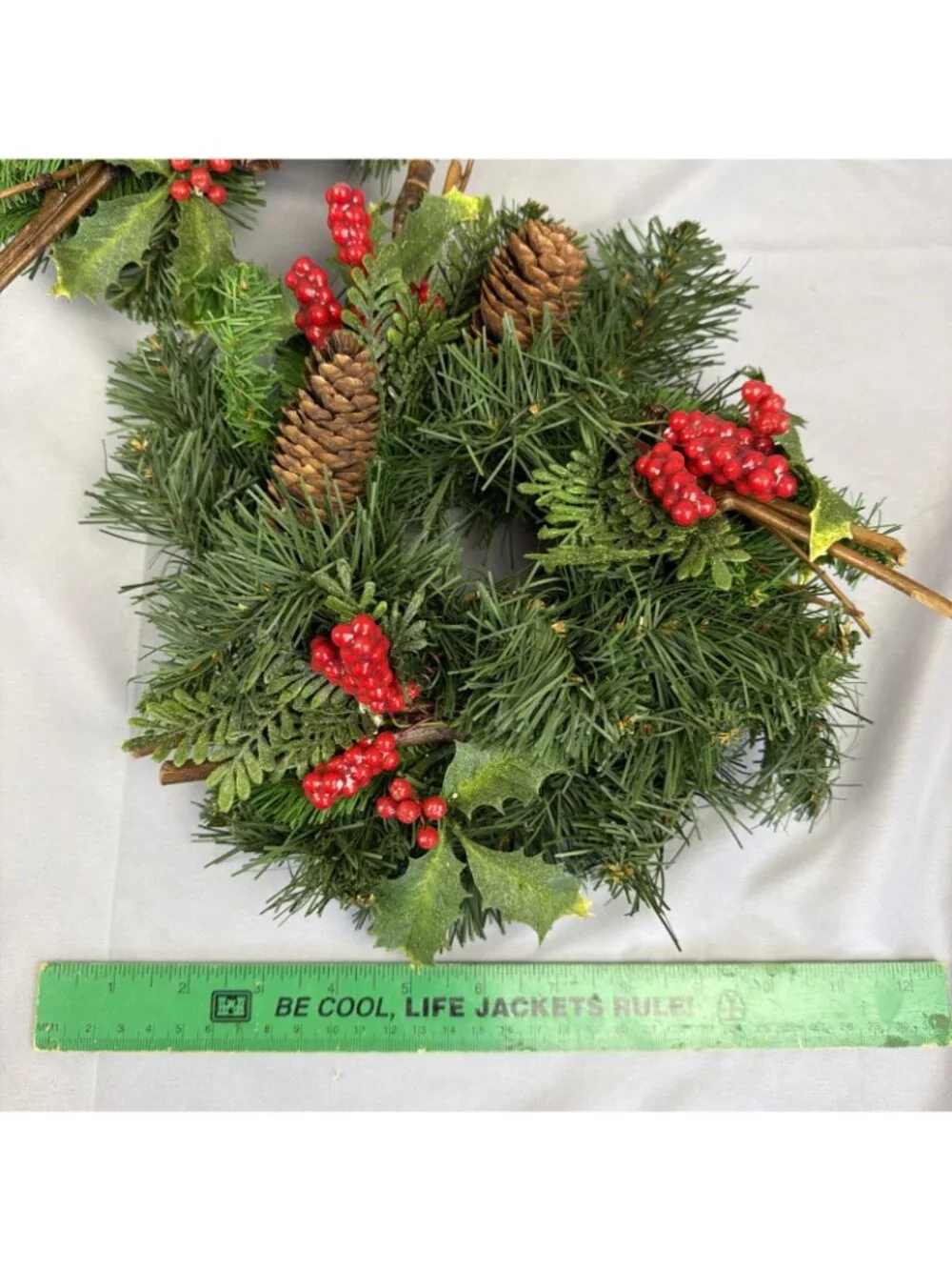 Set Vintage Christmas Candle Rings Pillar Candle Wreath Holly Pinecone